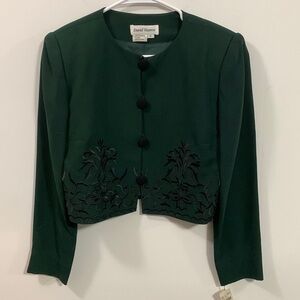 David Warren button up jacket cropped and embroidered/ reduced from MSRP $188